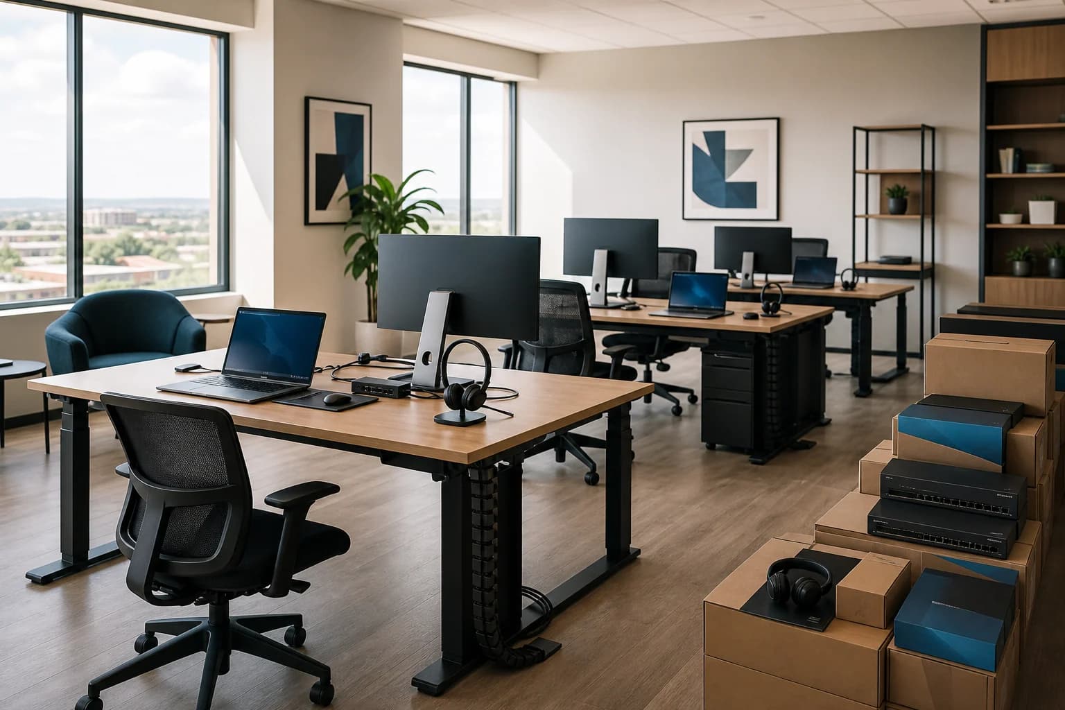 Complete modern office equipped with business technology